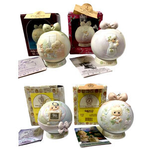 Lot 4 Precious Moments Christmas Ornaments 1990 1991 1996 1997 HP Porcelain Box